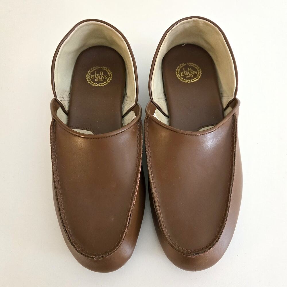 L.B. Evans Men's Brown Leather Slip-On Loafer Slippers Size 10.5M